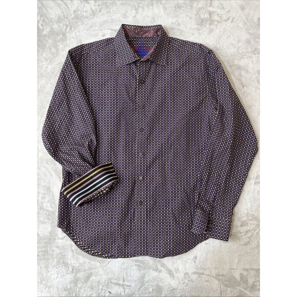 Men’s Robert Graham Button Down Shirt Purple Flip Cuff Size XL - Picture 5 of 10